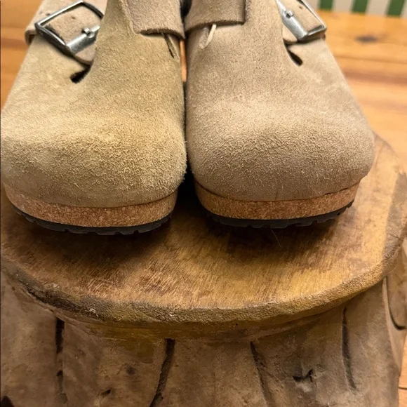 Tan wedge Suede Fanny Clogs with Buckle by papillo  size 39 - Picture 4 of 9